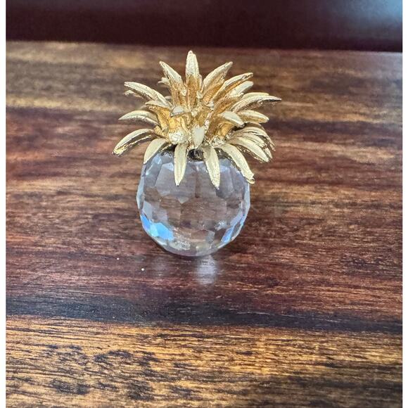 Vintage Swarovski 2" Miniature Crystal Pineapple Gold Leaves - Picture 1 of 5